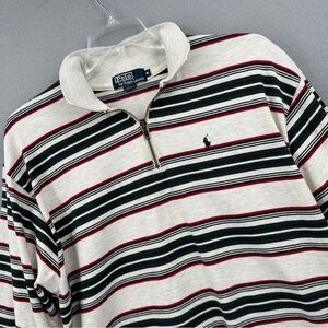 Vintage Polo Ralph Lauren 1/4 Zip Long Sleeve Rugby Shirt Mens XL Striped Cotton